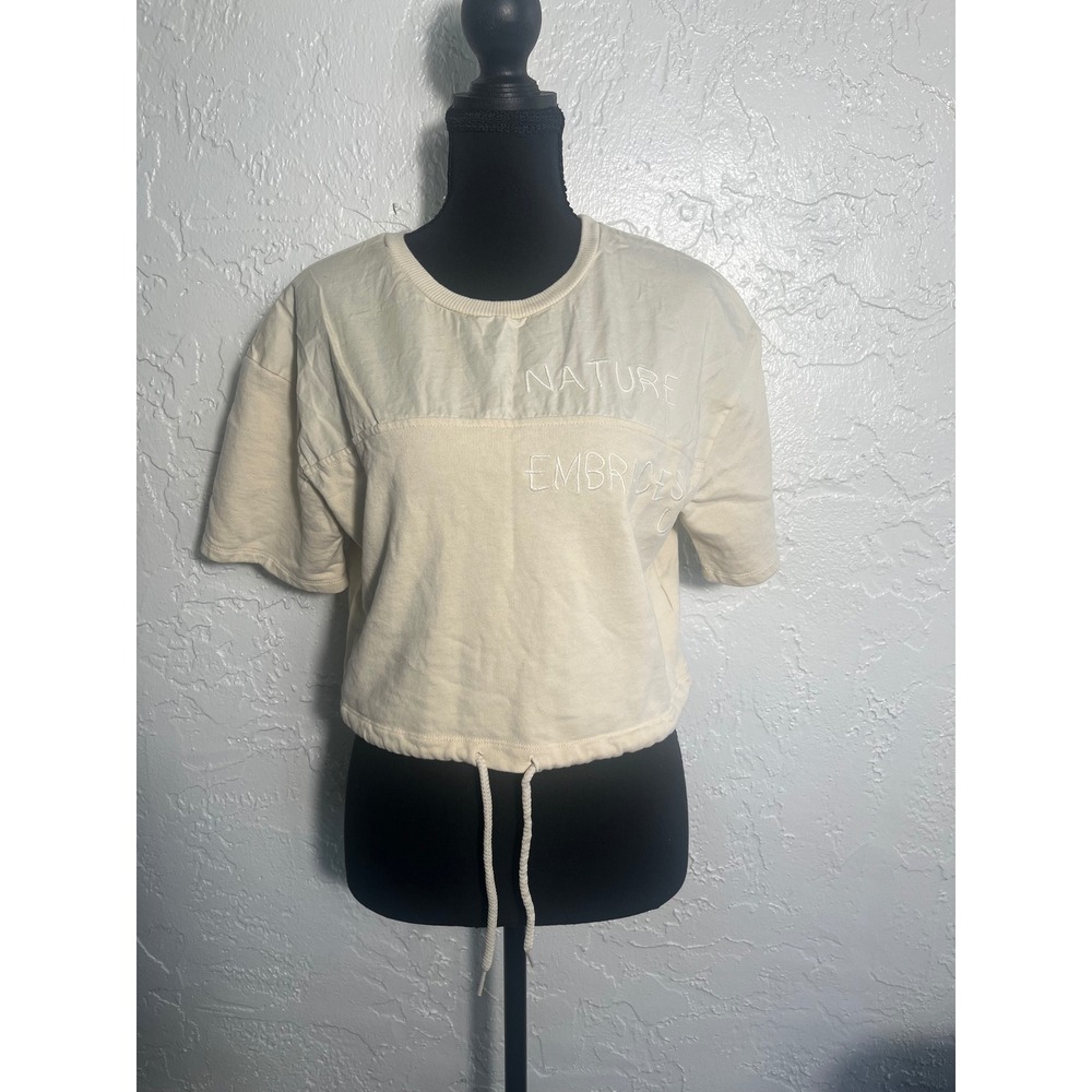Desigual Nature Embraces Us Embroidered Crop Sweatshirt Off White Size L